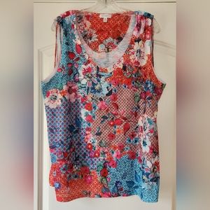 CONCEPTS FLORAL TOP GATHERED SHOULDER AND SHINY STUDDED FLOWERS SIZE XXL (20)